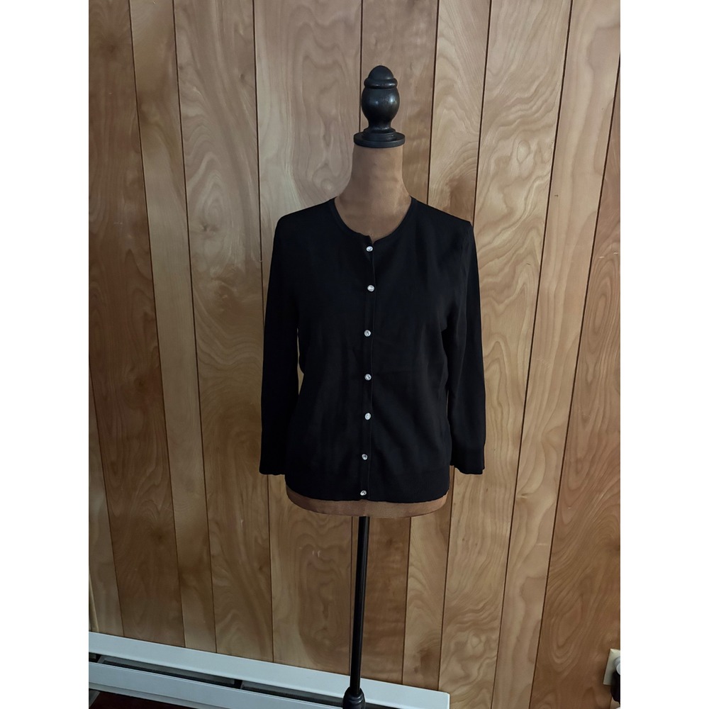 Cable & Gauge Black Cardigan Sweater Womens Large 3/4 Sleeve Button Front